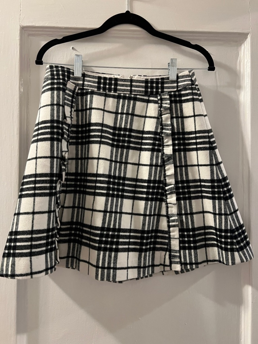 LOFT Black & White Plaid Circle Skirt